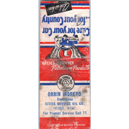 Orrin Indrero Cities Service Oil Osseo WI Vintage Matchbook Cover SD4-Y3