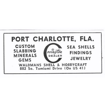 Waldman's Shell and Hobbycraft Lapidary Port Charlotte FL 1972 Ad AF8-S3