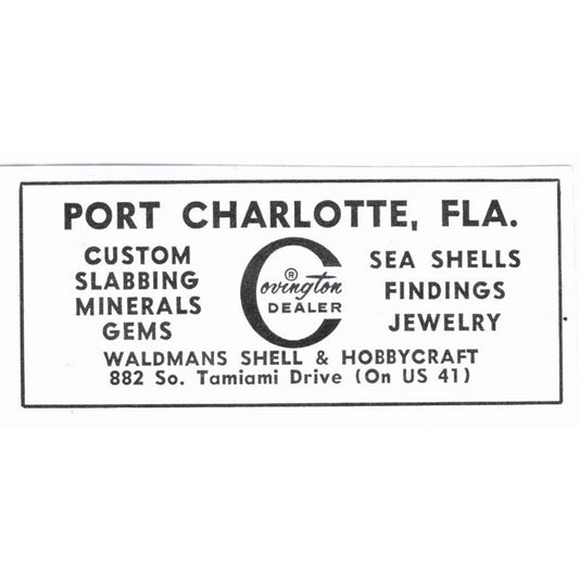 Waldman's Shell and Hobbycraft Lapidary Port Charlotte FL 1972 Ad AF8-S3