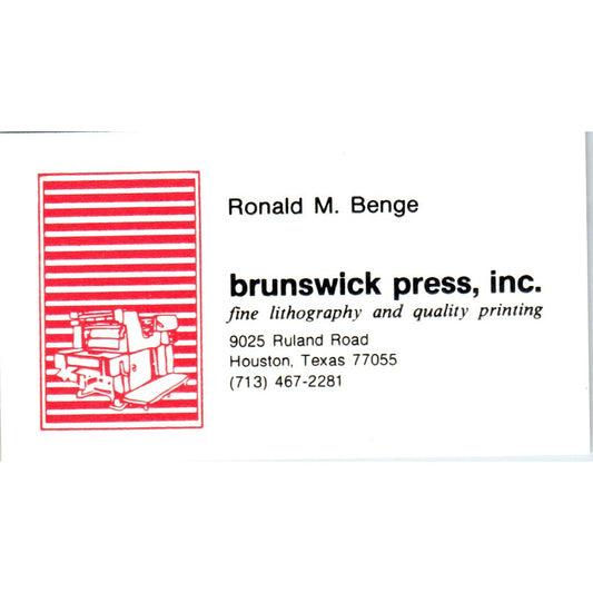 Roger M. Benge Brunswick Press Inc Houston Vintage Business Card SD4-B4