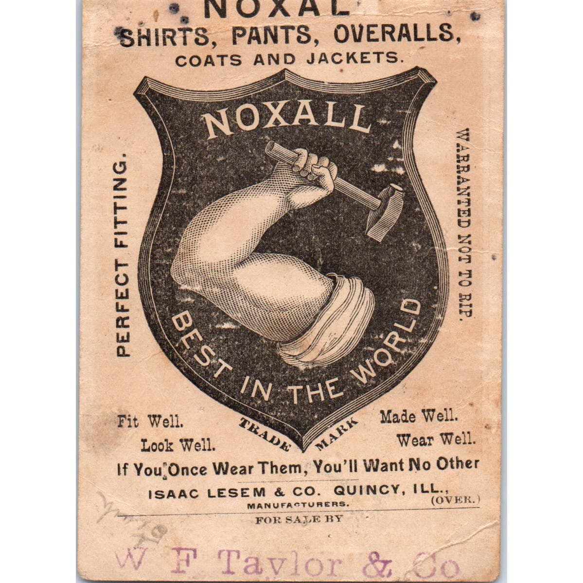 Young Boy Smoking Noxall Clothing WF Taylor & Co c1880 Victorian Trade Card AE2