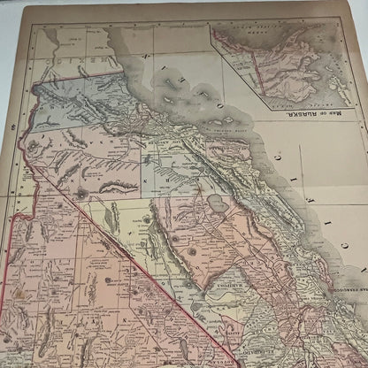 Texas, California & Nevada Fold Out 1894 Map Engraving V1-6