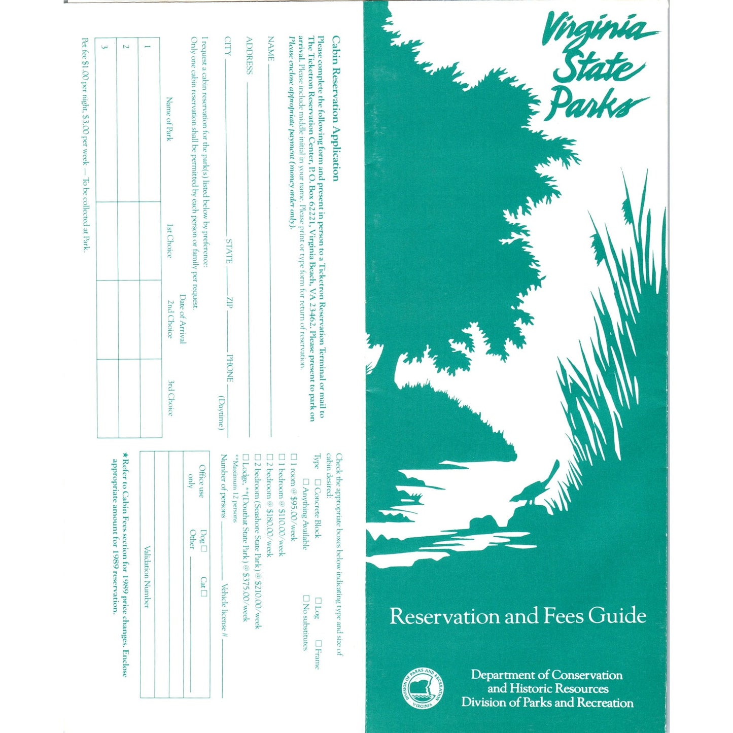 Vintage Virginia State Parks Reservation & Fees Guide Travel Brochure TH2-O1