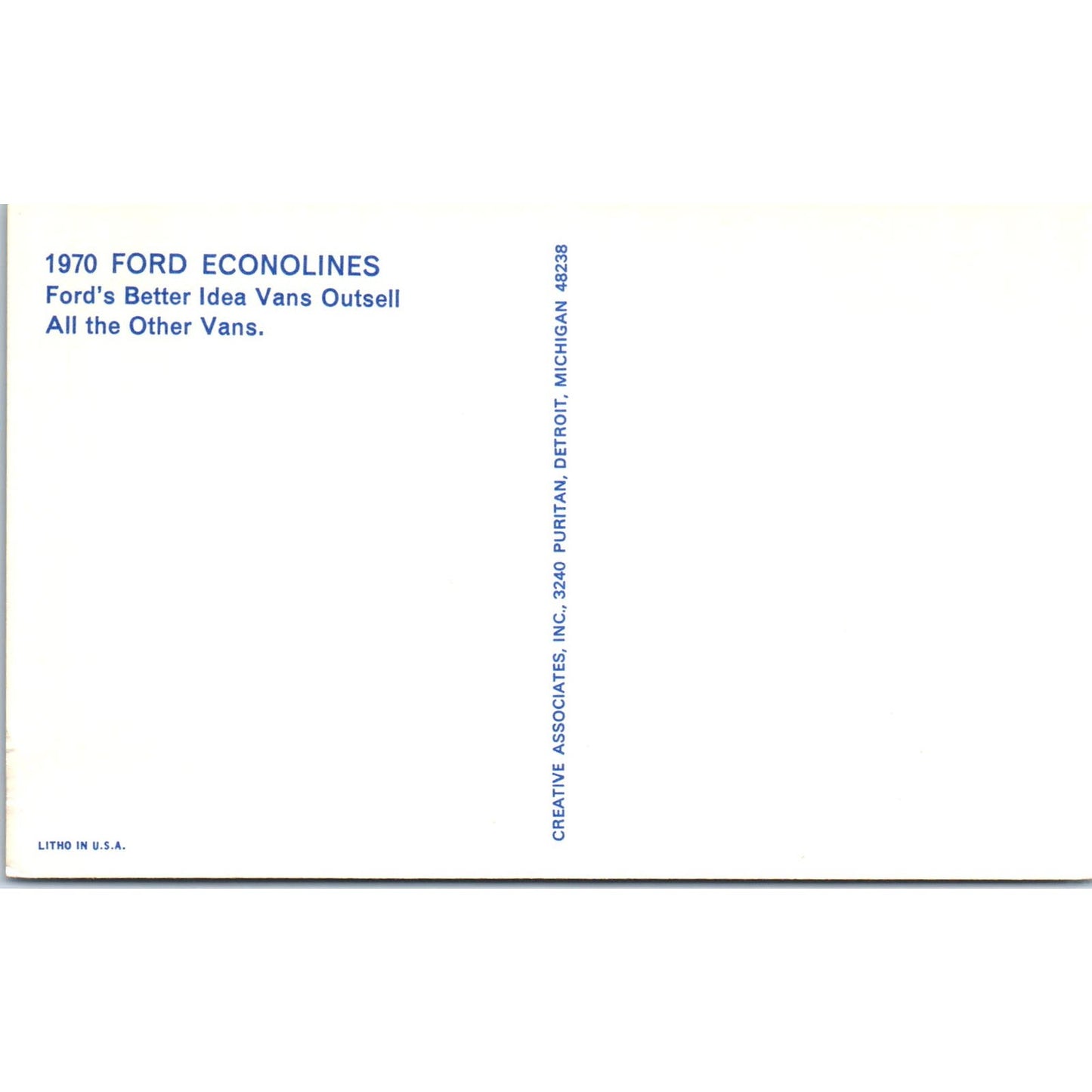 1970 Ford Econoline Van Blue Promo Vintage Postcard PC11