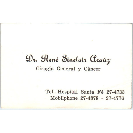 Dr. René Sinclair Araúx Cirugia General y Cancer Vintage Business Card SD8-B16