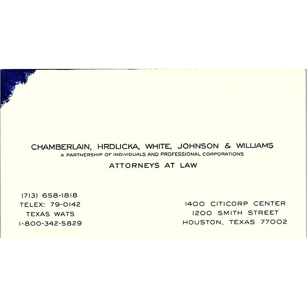 Chamberlain, Hrdlicka, White, Johnson & Williams Houston Business Card SC9-B7