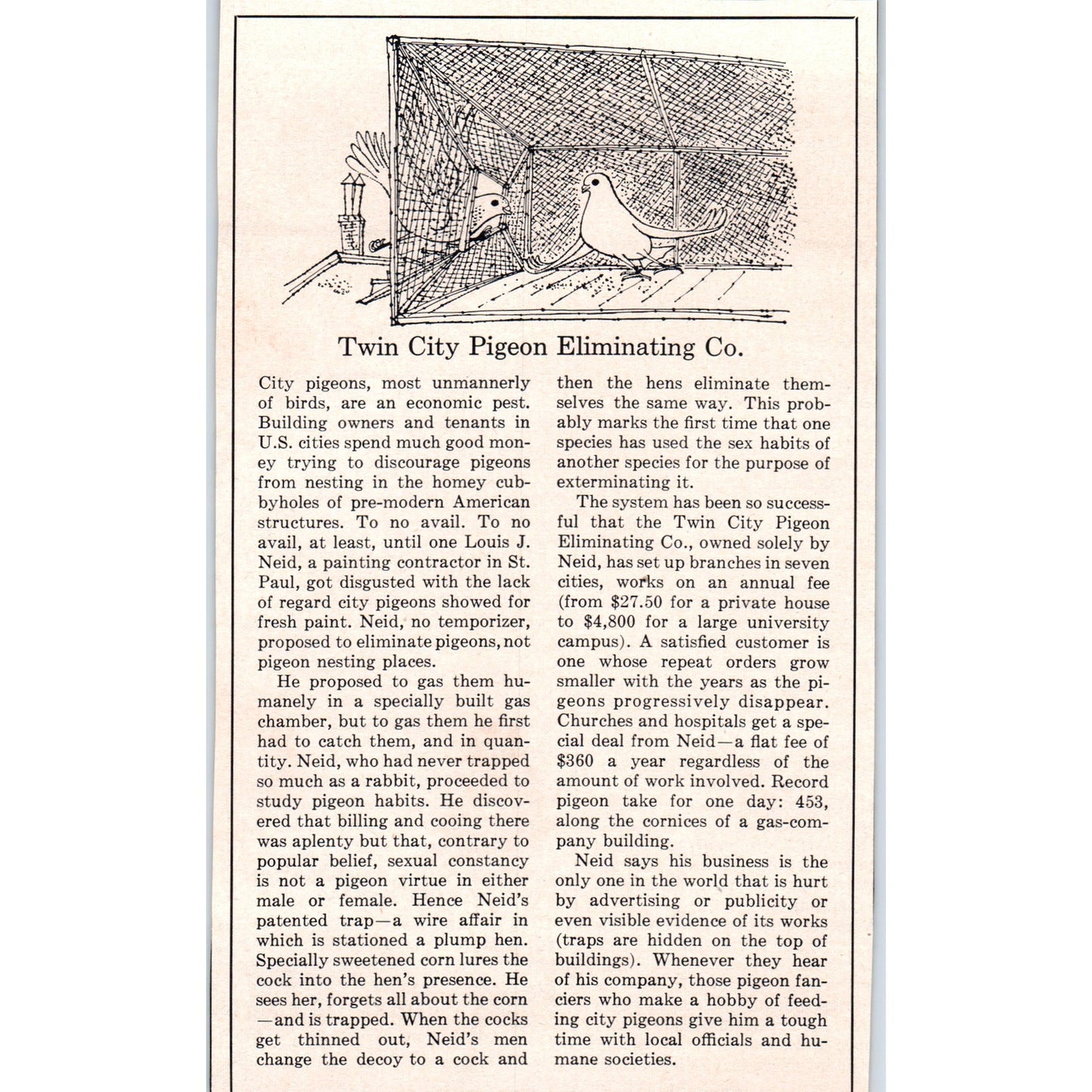 Twin City Pigeon Eliminating Co 1951 Magazine Ad AF1-MF1