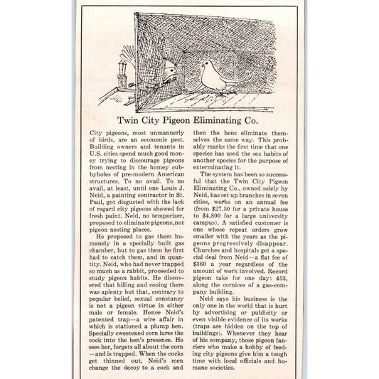 Twin City Pigeon Eliminating Co 1951 Magazine Ad AF1-MF1