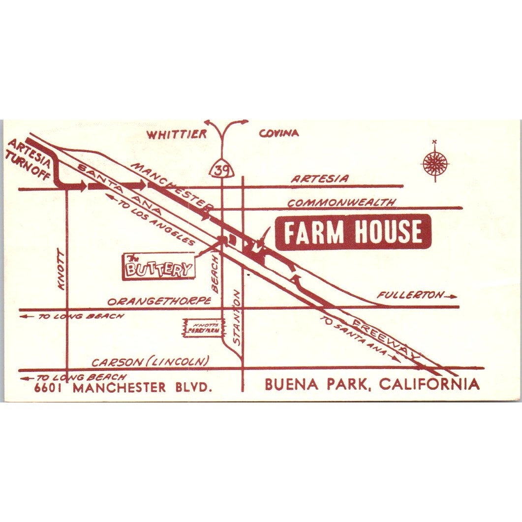 Arnold's Farm House Restaurant Buena Park CA Vintage Business Card SD8-B7