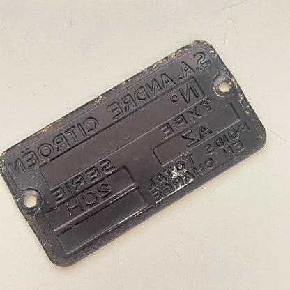 Vintage S.A. Andre Citroën AZ 2CH ID Name Plate Chassis FR Auto SB2