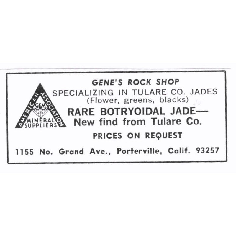Gene's Rock Shop Rare Botryoidal Jade Porterville CA 1972 Ad AF8-S6