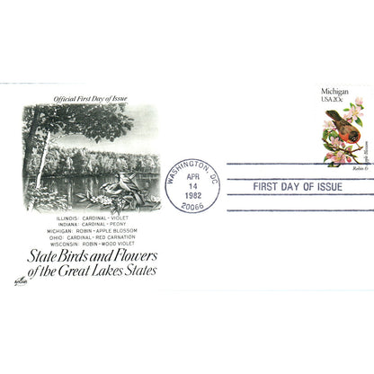 Michigan 1982 State Birds & Flowers Great Lakes States First Day Issue TJ5-PC3