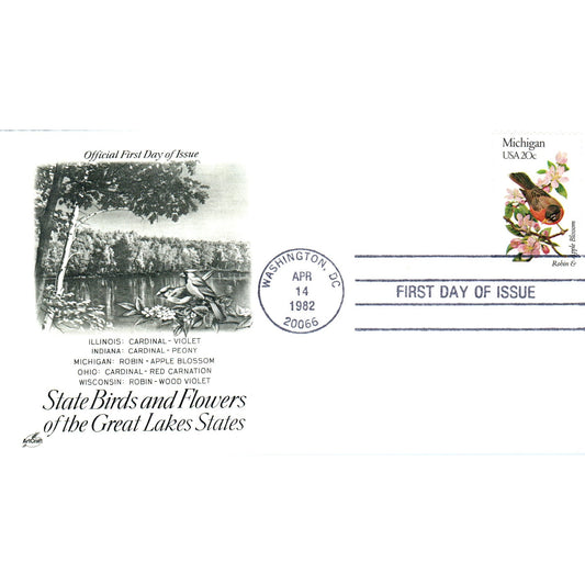 Michigan 1982 State Birds & Flowers Great Lakes States First Day Issue TJ5-PC3