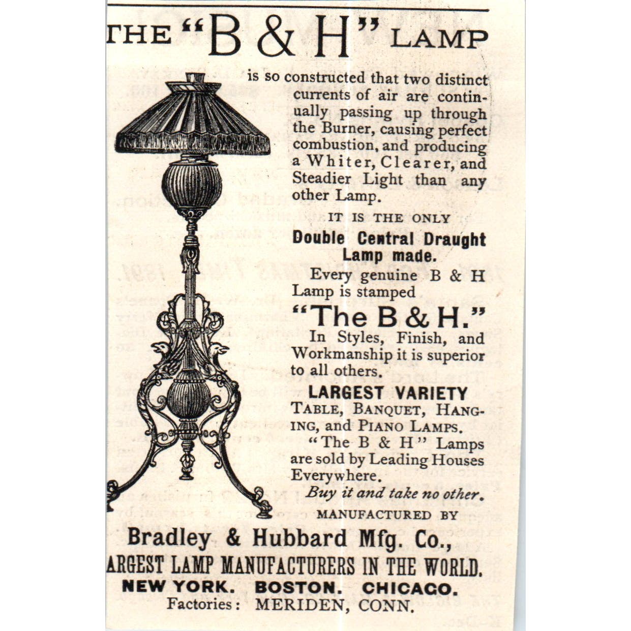 The B&H Lamp Bradley & Hubbard Boston c1890 Victorian Ad AE8-CH7