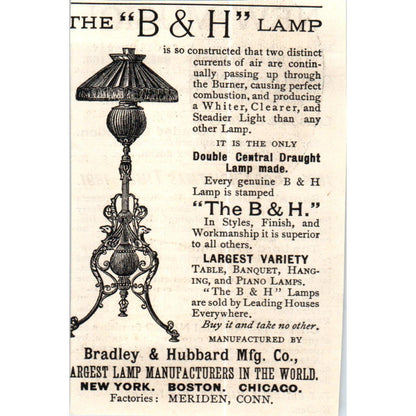 The B&H Lamp Bradley & Hubbard Boston c1890 Victorian Ad AE8-CH7