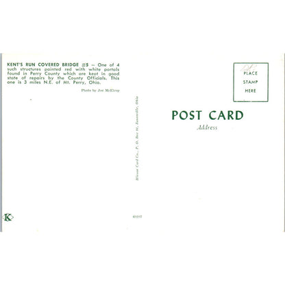 Mount Perry Ohio Kent's Run #5 Covered Bridge Postcard PC6