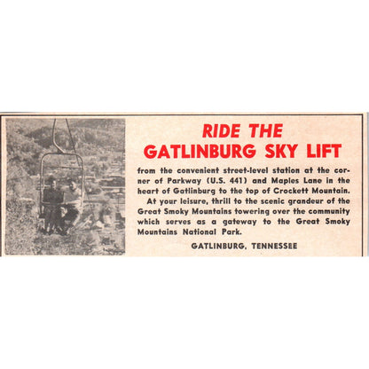 Gatlinburg Sky Lift Crockett Mountain TN 1973 Magazine Ad AD8-B9