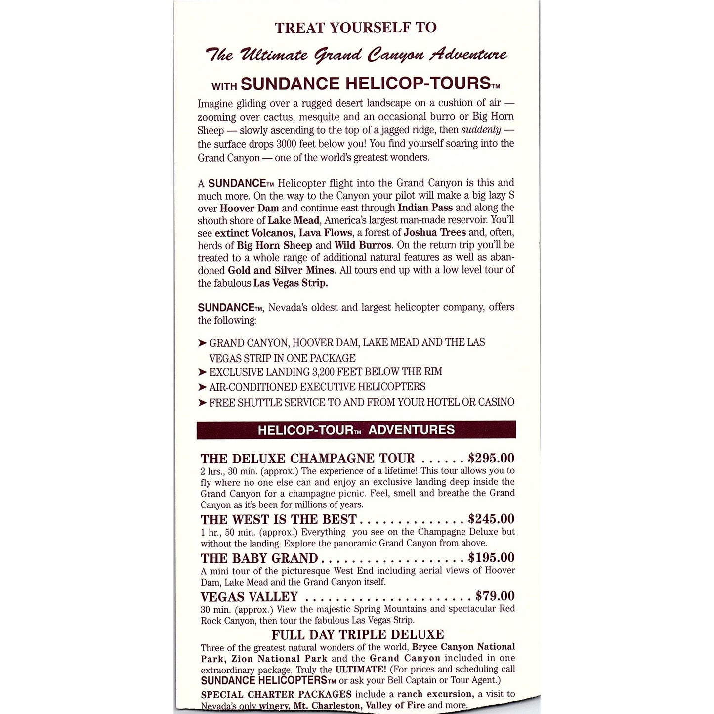 Grand Canyon Sundance Helicop-Tours Vintage Tourist Travel Leaflet TH2-TB1