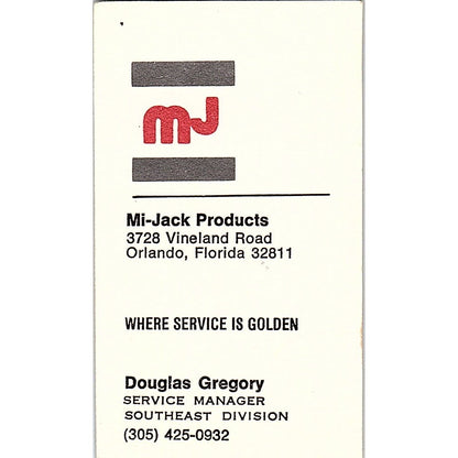 Douglas Gregory Mi-Jack Products Orlando FL Vintage Business Card SC9-B2