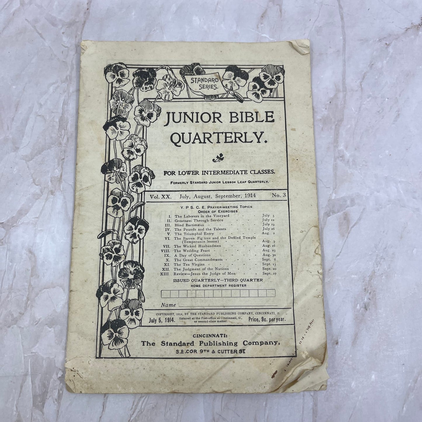 1914 Junior Bible Quarterly Laborers in the Vineyard Matt 20:1-16 TG8-VV