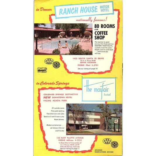 Ranch House Motor Hotel Denver, The Mayfair Hotel Colorado Springs 1958 Ad AG1-8