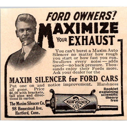 Maxim Silencer for Ford Cars Maxim Silencer Co Hartford CT 1917 Ad AJ4-S9