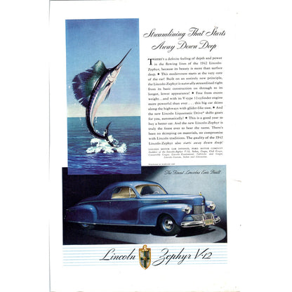 Lincoln Zephyr V12 Marlin Automobile Car - Vintage Magazine Ad D20