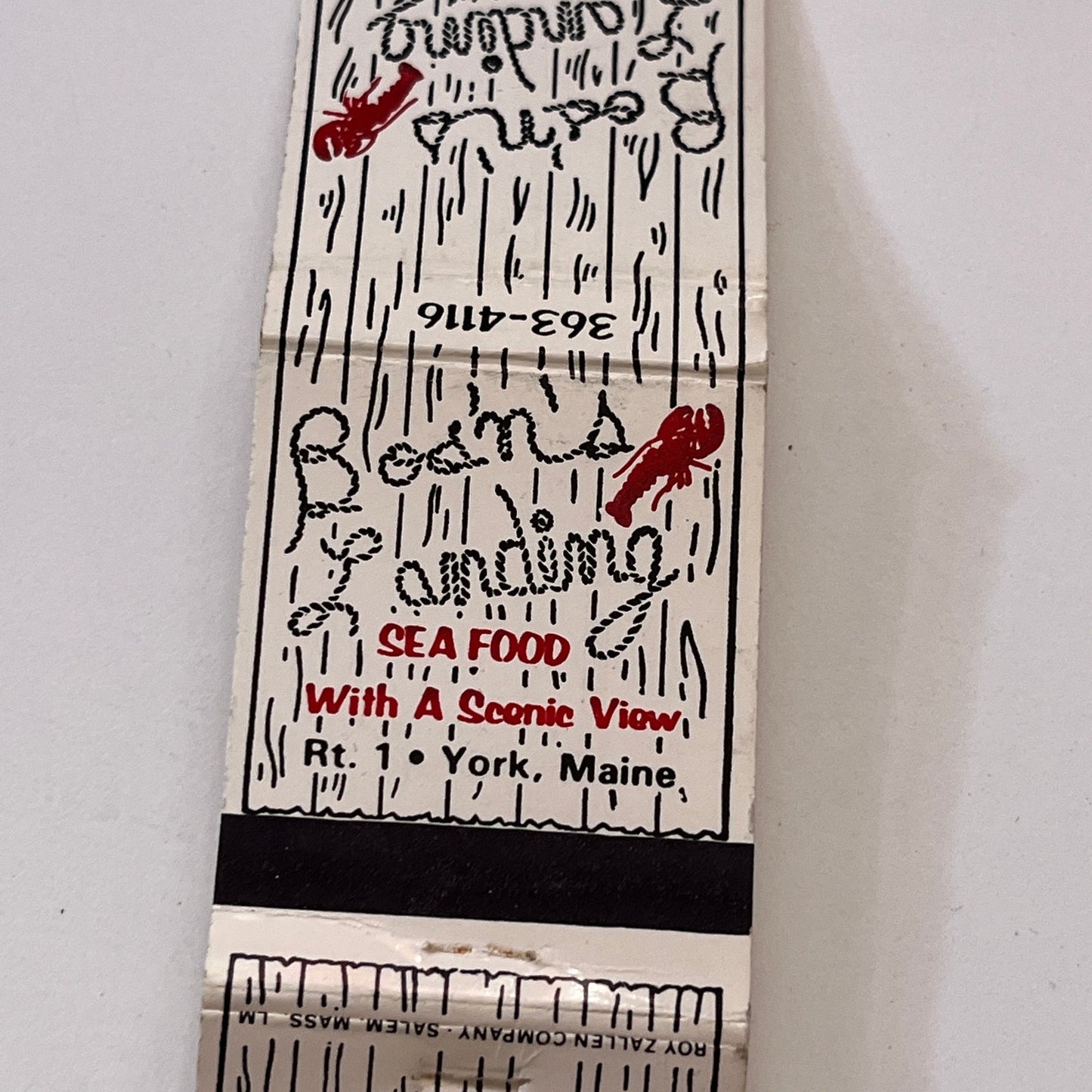 Bos'n's Landing Seafood York Maine Vintage Matchbook Cover TB6-MB1-11