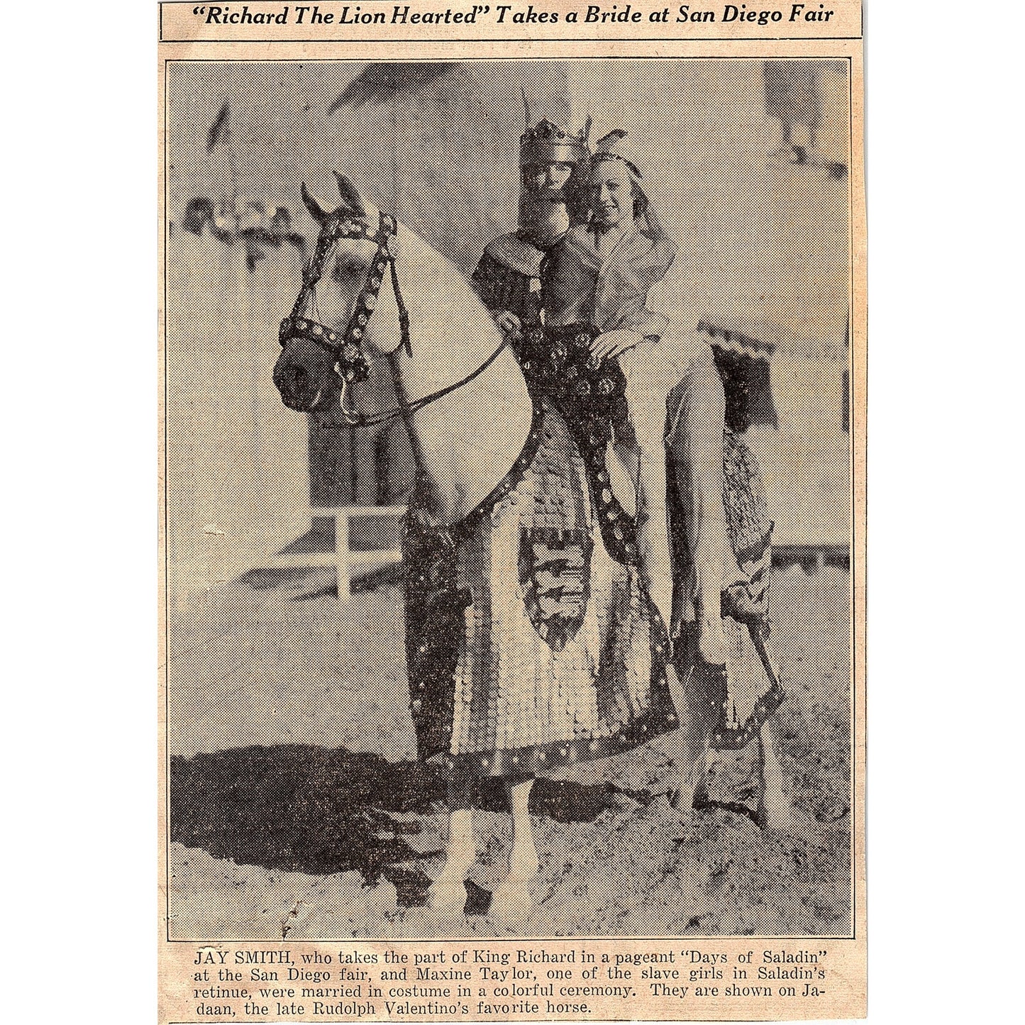 San Diego Fair "Days of Saladin" Jay Smith Maxine Taylor 1935 Newspaper Ad V1-9