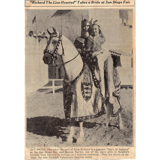 San Diego Fair "Days of Saladin" Jay Smith Maxine Taylor 1935 Newspaper Ad V1-9