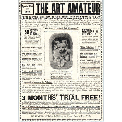 The Art Amateur Magazine Montague Marks NY c1890 Victorian Ad AE8