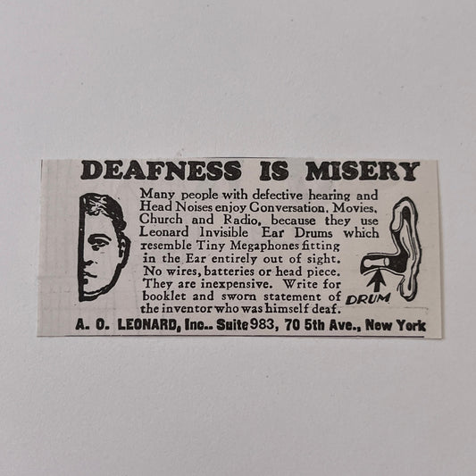 A.O. Leonard , Inc. Deafness is Misery New York NY 1936 Ad SAG4-M4
