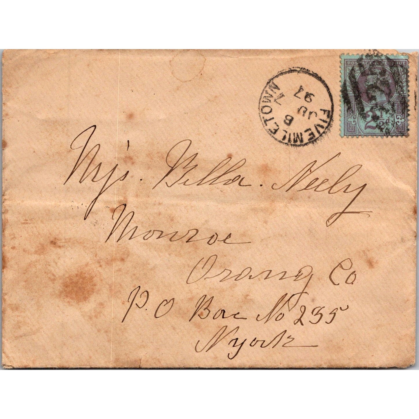 1897 Handwritten Letter Fivemiletown Ireland to Monroe New York Neely C30