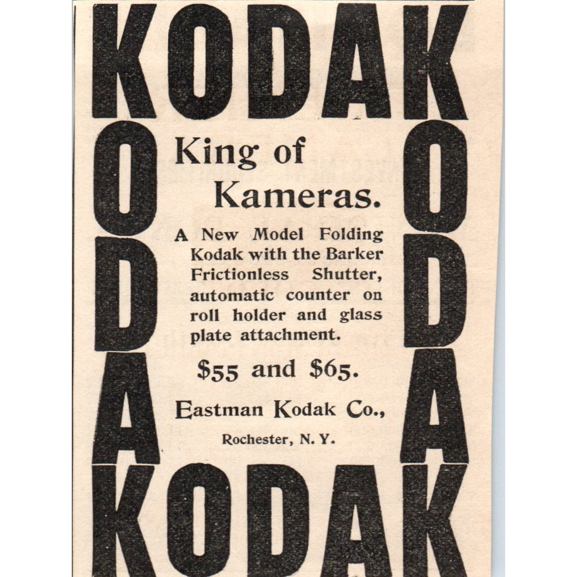 Kodak King of Kameras Eastman Kodak Rochester NY 1892 Magazine Ad AB6-3