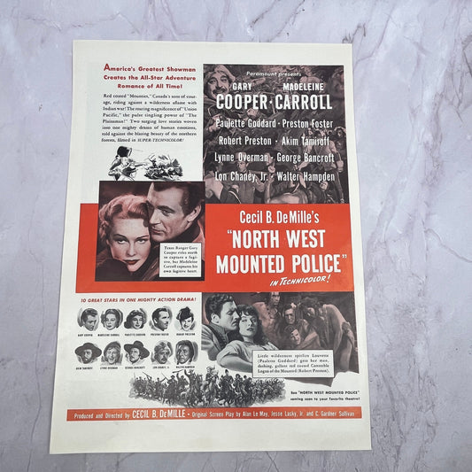 Cecil B DeMille's North West Mounted Police Gary Cooper Carroll 1940 Ad V14-8