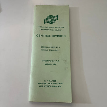 1989 Chicago Northwestern Central Division Railroad General Orders Booklet TK3