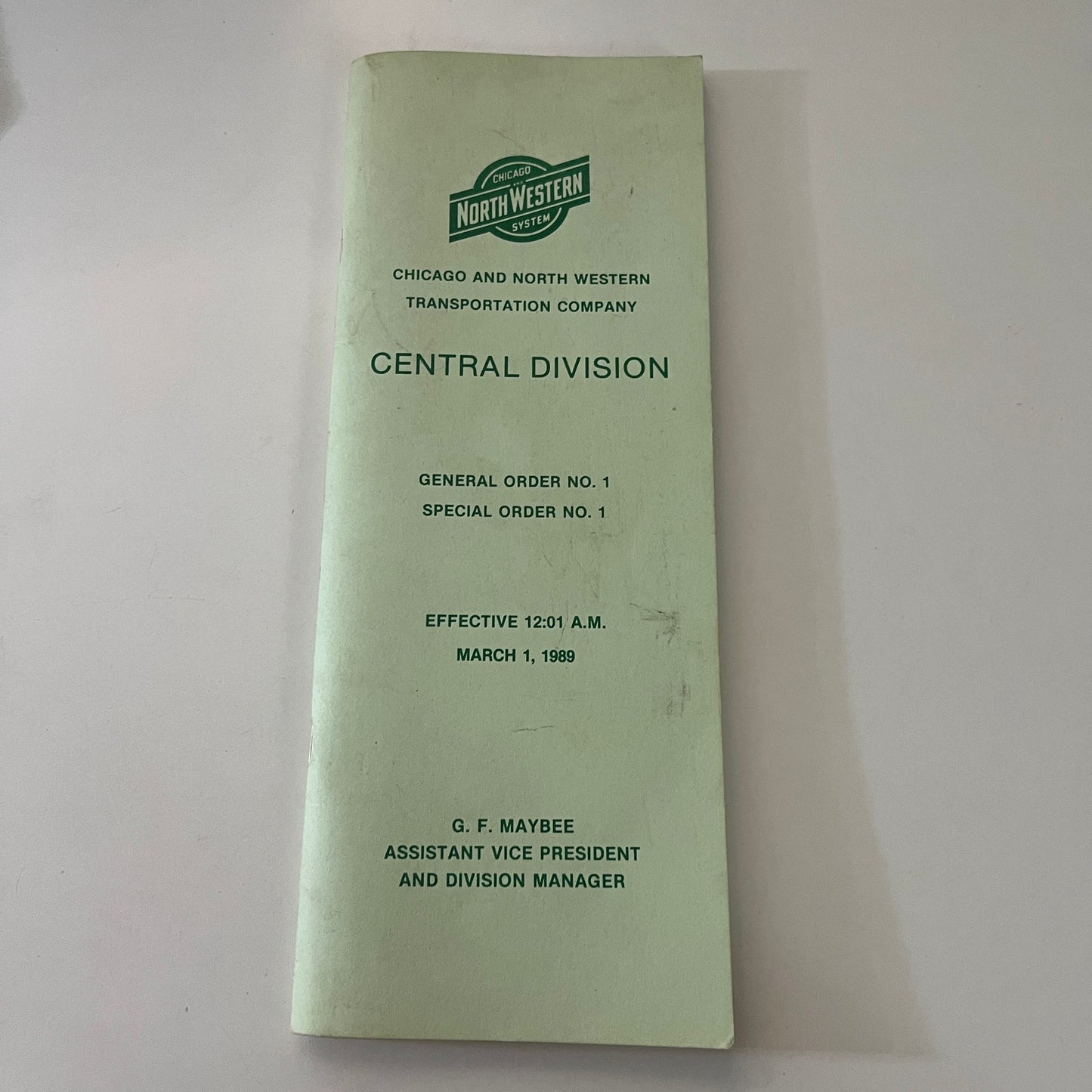 1989 Chicago Northwestern Central Division Railroad General Orders Booklet L2-1