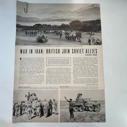 War in Iran: British Join Soviet Allies 4 Pages 1940s WWII Era Article V30-1