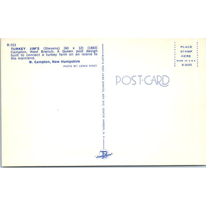 Turkey Jim's Campton West Branch NH Vintage Covered Bridge Postcard PC13