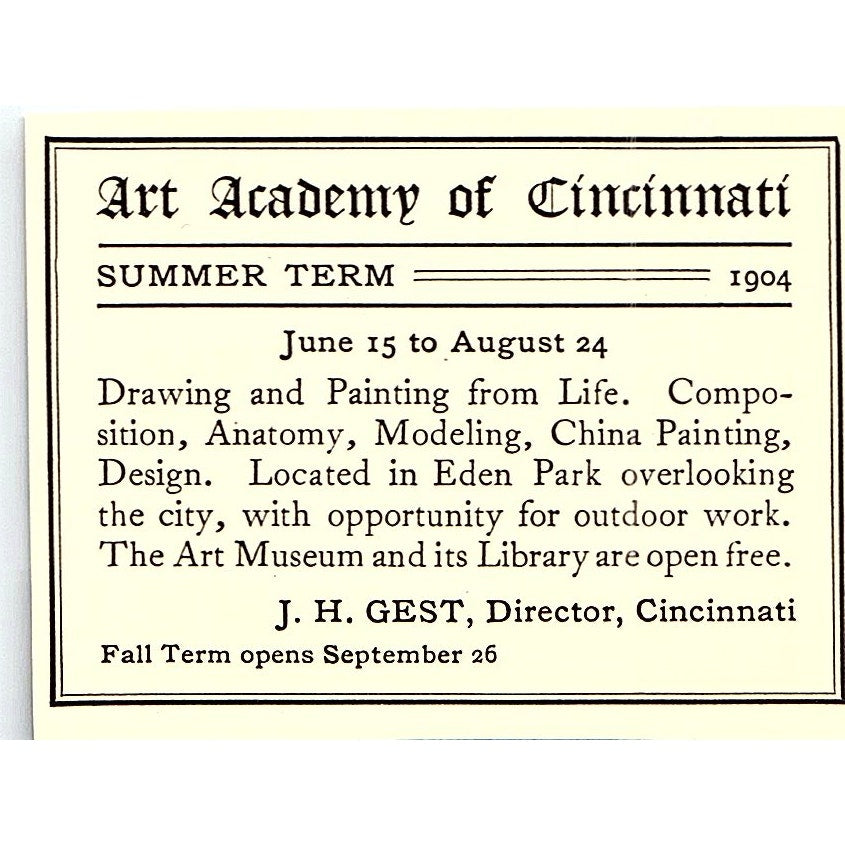 Art Academy of Cincinnati J.H. Gest - 1904 Ad AF5-1