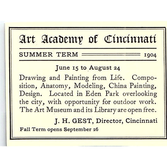 Art Academy of Cincinnati J.H. Gest - 1904 Ad AF5-1