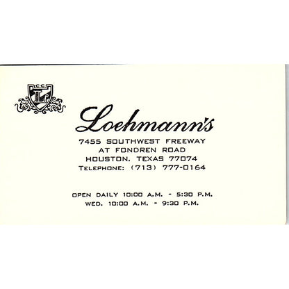 Loehmann's Clothing Houston Vintage Business Card SE5-B5