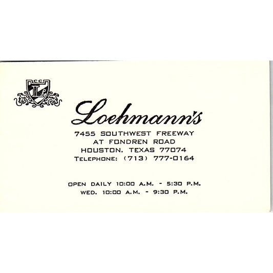 Loehmann's Clothing Houston Vintage Business Card SE5-B5