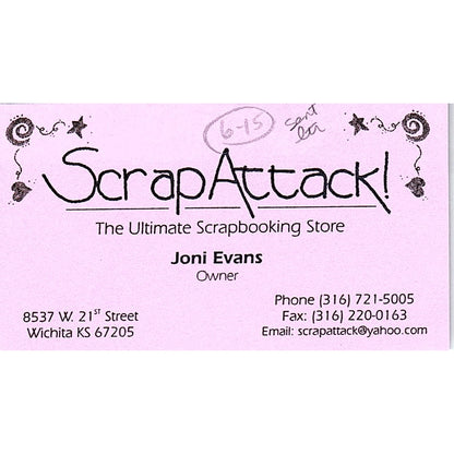 Scrap Attack Joni Evans Wichita KS Vintage Business Card SC9-B9
