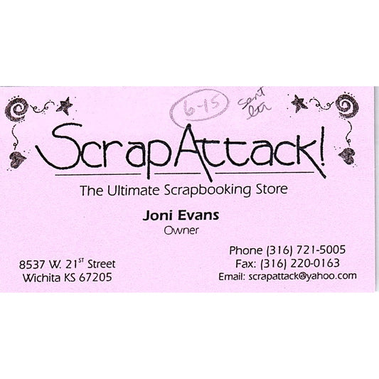 Scrap Attack Joni Evans Wichita KS Vintage Business Card SC9-B9