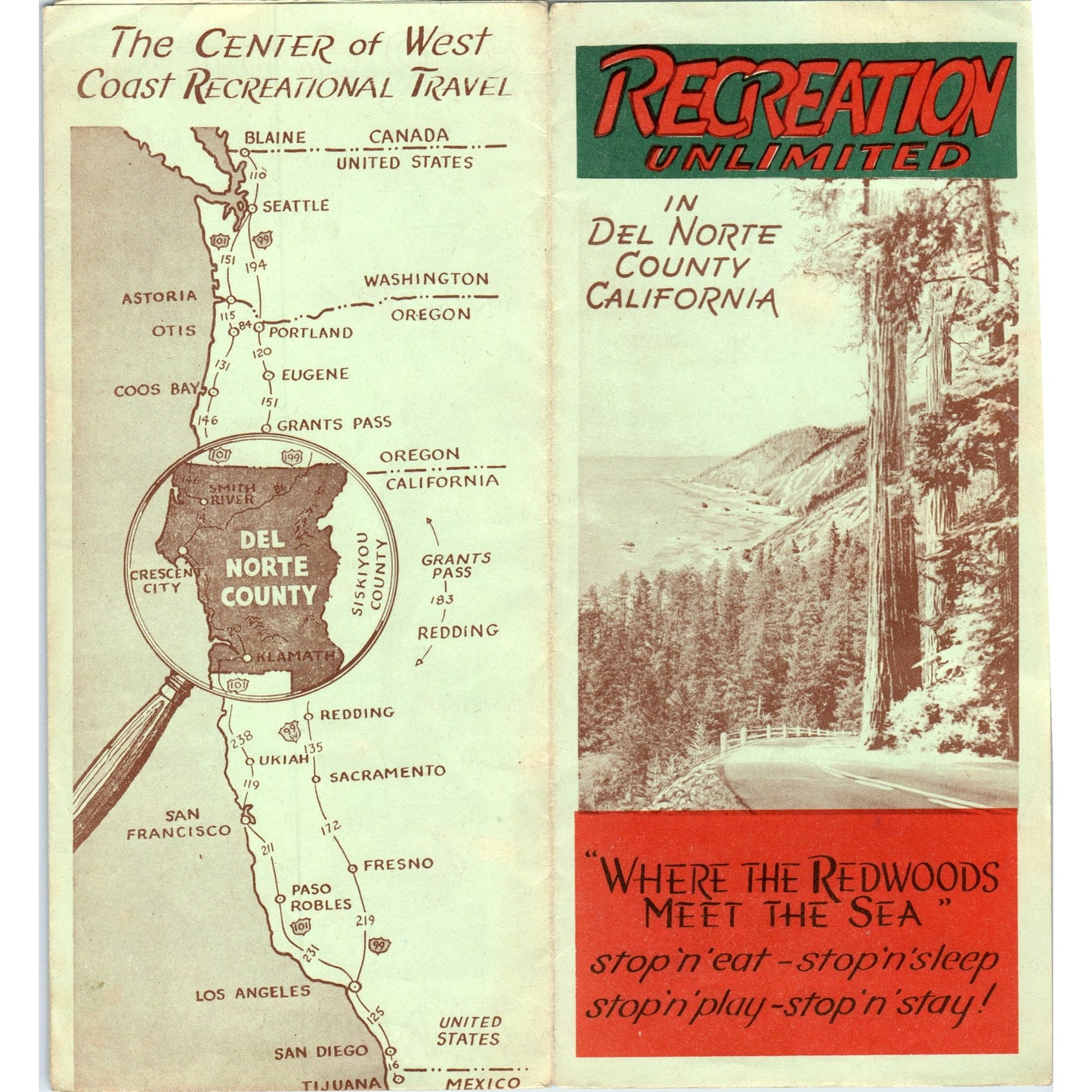 1940s Recreation Unlimited in Del Norte County CA Travel Brochure & Map TH9-CB