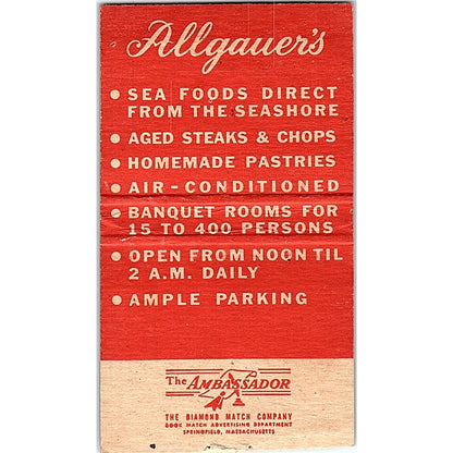 Allgauer's Restaurants Seafood Lobster Ridge Ave Vintage Matchbook Cover SC7-Y3