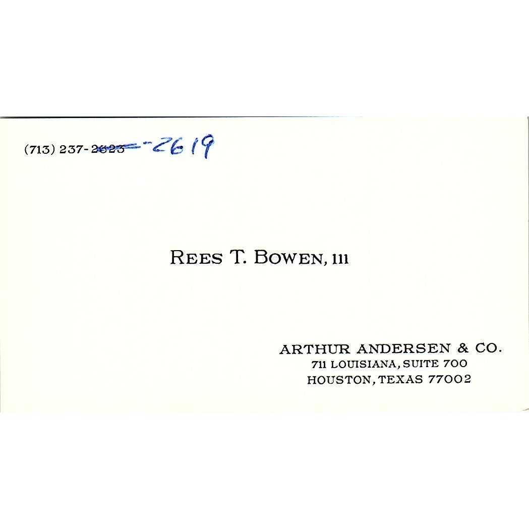 Rees T Bowen III CPA Arthur Andersen & Co Houston Vintage Business Card SD9-B1