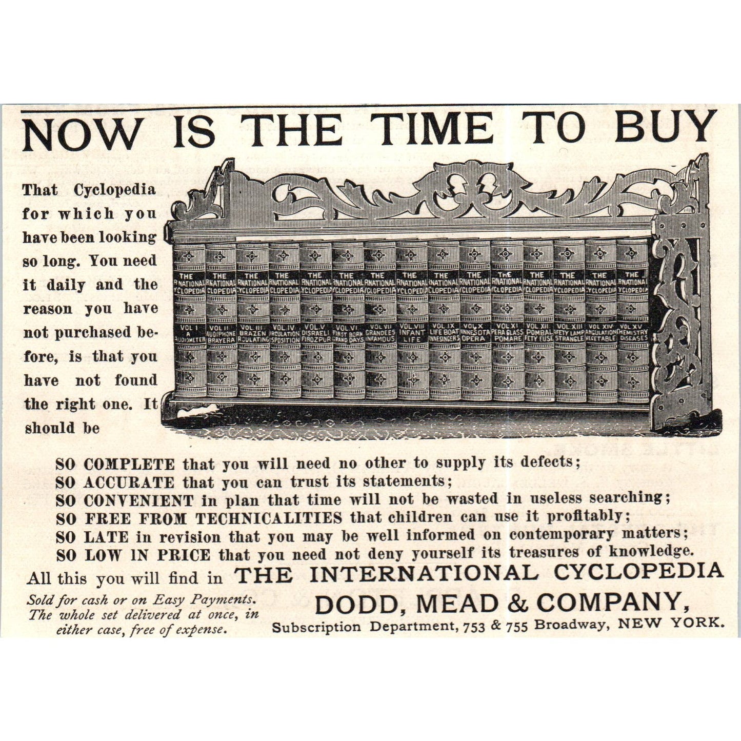 International Cyclopaedia of 1892 Dodd, Mead & Co c1890 Victorian Ad AE8-CH1-3