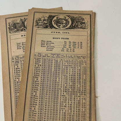1871 Calendar 12 Pages 1871 Boston Almanac Clipping SAI2-H3